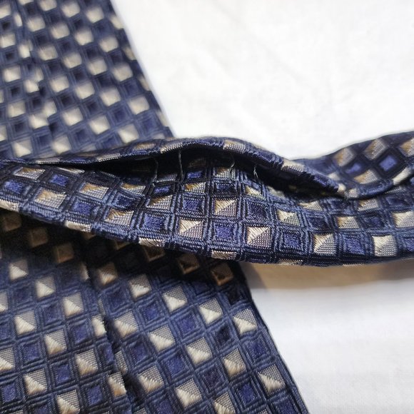 Men's Z Zegna Blue Check Italian Silk Tie - Picture 4 of 6